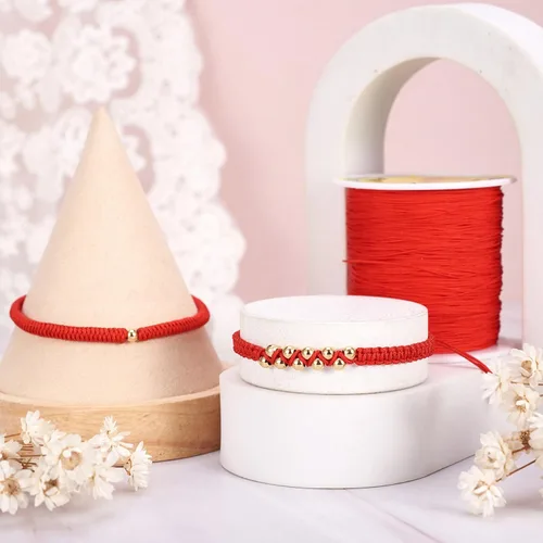 Miniatura 2 de Cordón de nailon trenzado de 150 yardas, cuerda roja de 0.020 in para pulsera, hilo de cuentas de nailon para collar Kumihimo, joyas, borlas