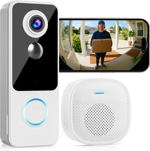 Timbre con cámara inalámbrico, video FHD de 2K de arriba a abajo, sin suscripción, comunicación bidireccional, timbre de video inteligente para el