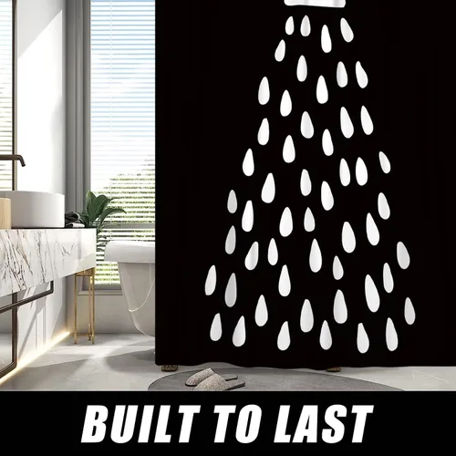 Miniatura 2 de Cortina de ducha en blanco y negro, divertido cabezal de ducha y gotas de agua, cortinas de ducha para baño, lavable a máquina, cortina de tela
