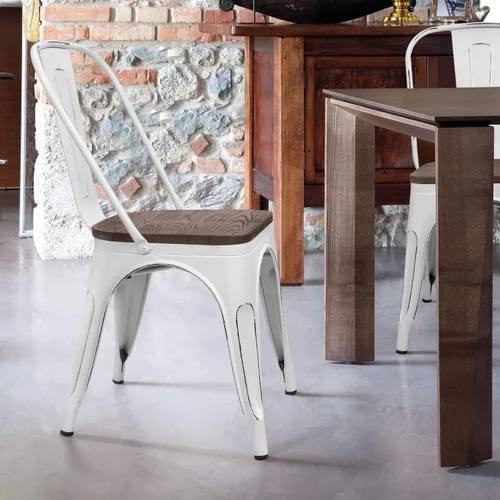 Miniatura 7 de Furmax Sillas de comedor de metal con asiento de madera, para uso en interiores y exteriores, apilables, elegantes, para comedor, bistró, cafetería