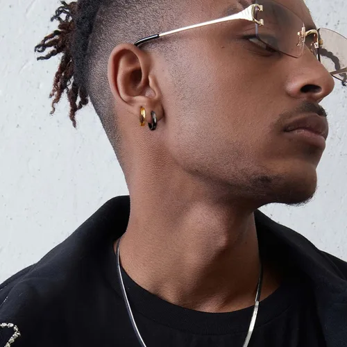 Miniatura 12 de Jstyle Aretes de aro pequeños hipoalergénicos para hombres y mujeres, de acero inoxidable quirúrgico 316L, oro/plata/negro, aretes de aro