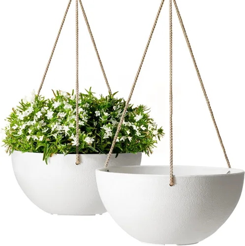 Miniatura 10 de LA Jolie Muse Hanging Planters for Indoor Plants - Flower Pots Outdoor 9.84 inch Garden Planters and Pots,Speckled White Set of 2 Blanco moteado.