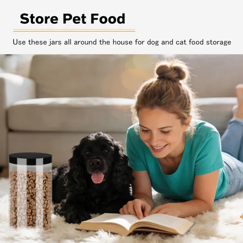Miniatura 6 de SLifeJars Tarros de plástico transparente de 32 onzas, paquete de 12 recipientes grandes redondos de plástico PET con tapas negras de rosca, tarros