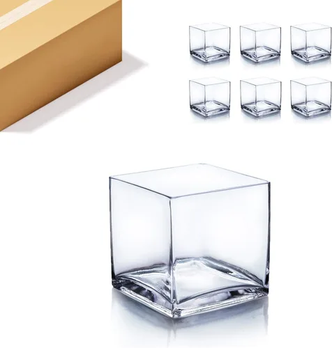 Miniatura 27 de WGV - Jarrón de cristal en forma de cubo a granel, portavelas, 3 x 3 x 3 pulgadas, contenedor transparente elegante con decoración floral