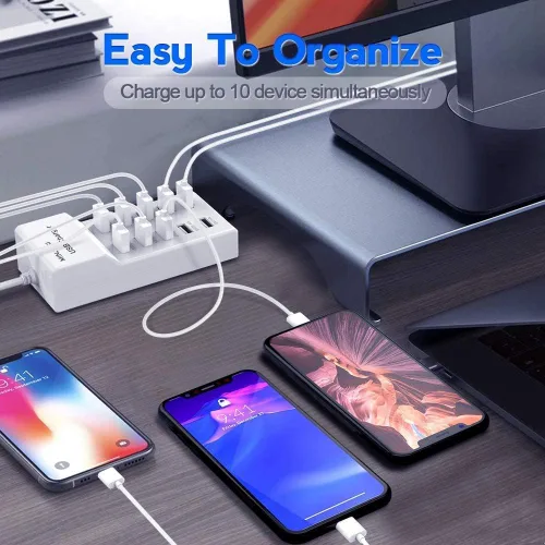 Miniatura 4 de Estaciones de carga USB 50w10A 10 puertos múltiples bloque de carga/tira USB de alimentación para iPhone, Android, smartphone, tableta, reloj