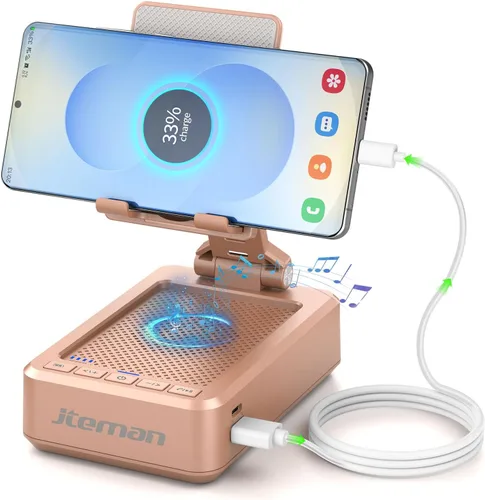 Miniatura 9 de JTEMAN Soporte para teléfono celular con altavoz Bluetooth y función de carga, soporte ajustable para teléfono con sonido HD, regalos de cumpleaños