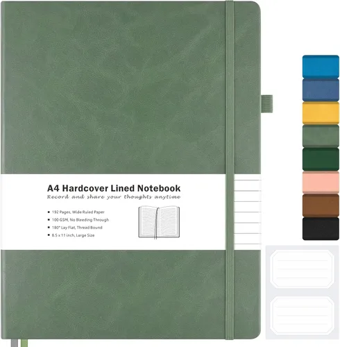 Miniatura 14 de Cuaderno con rayas universitarias, cuaderno de cuero de tapa dura A4 para el trabajo, cuaderno diario rayado para mujeres, hombres, 192 páginas