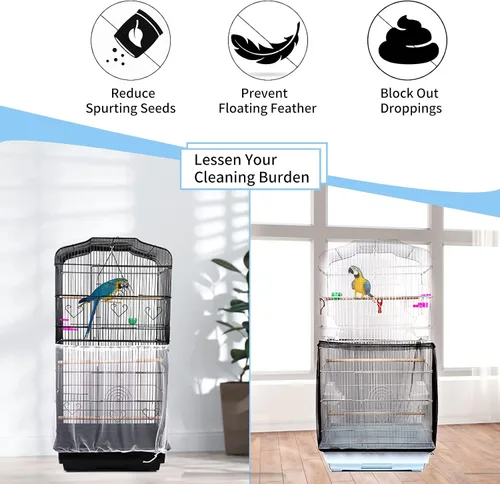 Miniatura 2 de Daoeny Funda universal para jaula de pájaros, red ajustable de nailon suave y aireado, atrapa semillas de plumas, falda transparente para jaulas