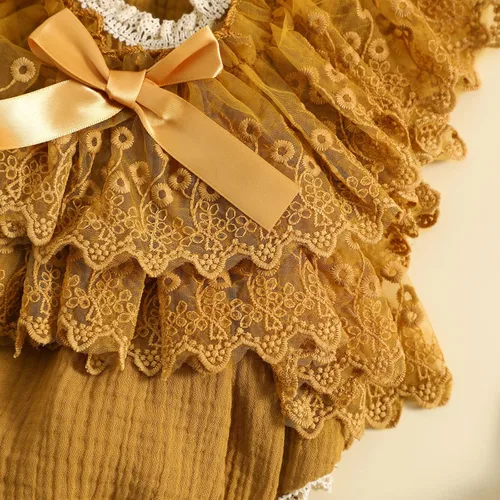 Miniatura 5 de Mameluco de burbujas para bebé niña con encaje y tutú con mangas con volantes, traje de verano