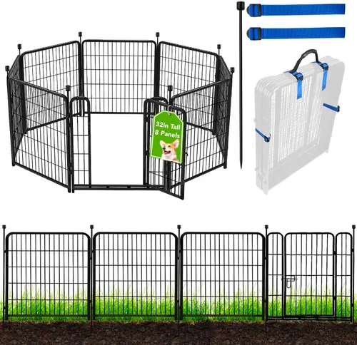 Miniatura 12 de ADAVIN Cercas y Bordes de Jardín de 32 Pulgadas (Alto), 1 Puerta + 3 Paneles Cerca para Perros Exterior para Patio, Cerca Barrera de Metal de Hierro