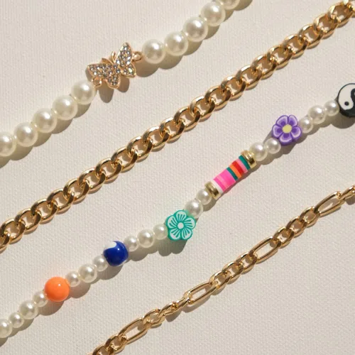 Miniatura 2 de VIEWLAP Juego de pulseras bohemias de cadena dorada con múltiples capas apilables para mujeres y niñas, juego de pulseras de cuentas de perlas