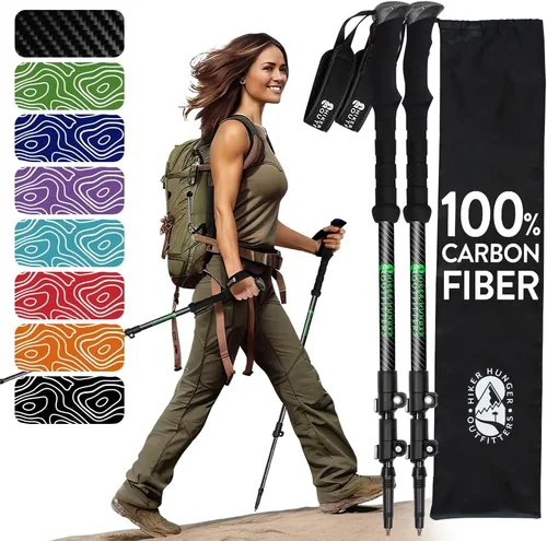 Miniatura 10 de 100% Carbon Fiber Trekking Poles by USA Brand - Ultra Strong Lightweight Collapsible Hiking Poles with Cork and EVA Foam Grips & Quick Adjustable