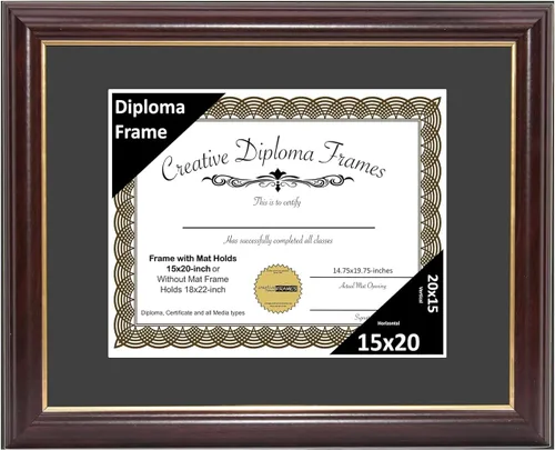 Miniatura 61 de Creative Picture Frames Marco para Diploma de Caoba con Borde Dorado de 12x16 pulgadas con Vidrio y Paspartú Negro y Colgadores de Pared Instalados