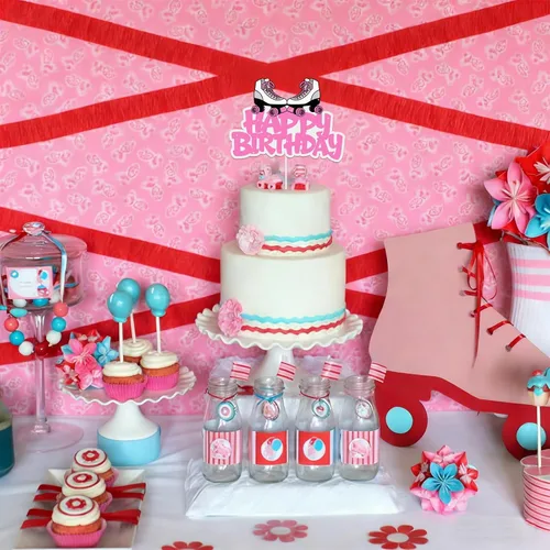 Miniatura 7 de Patín de ruedas retro con temática de hip hop, decoración de pastel de cumpleaños, fiesta de patinaje sobre ruedas de neón, decoración de pasteles