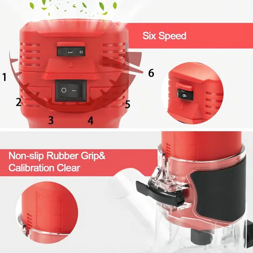 Miniatura 7 de TEENO Herramienta Router, Router de Madera Compacto de 650W 110V para Carpintería, Router Manual de Recorte de 32000 RPM con Juego de Brocas