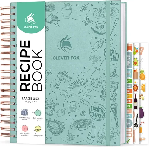 Miniatura 18 de Clever Fox Libro de recetas en espiral, haz tu propio libro de cocina familiar, organizador de cuadernos de recetas en blanco, diario de cocina Negro