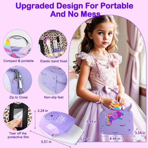 Miniatura 5 de Kit de Maquillaje para Niñas - 2 en 1 Juguetes de Maquillaje Lavable para Niños y Kit de Arte de Uñas con Estuche Cosmético de Unicornio, Maquillaje