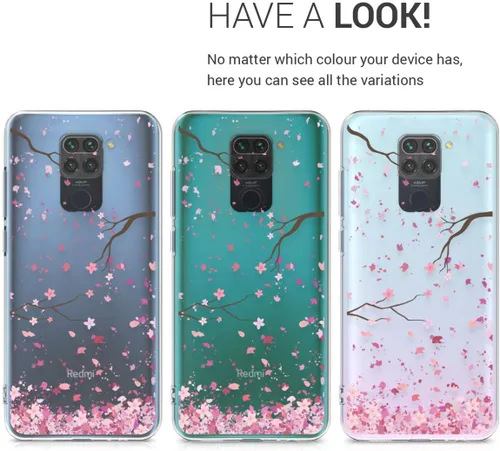 Miniatura 4 de kwmobile Funda transparente compatible con Xiaomi Redmi Note 9 - Funda para teléfono Funda de TPU suave - Flores de cerezo rosa/marrón