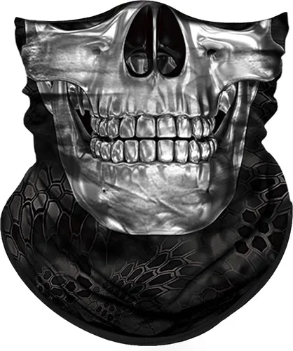 Miniatura 22 de Obacle Bandana máscara facial cuello polaina tubo máscara hombres mujeres para protección solar contra el polvo Bandera de calavera blanca y negra