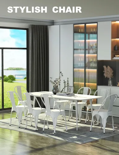 Miniatura 2 de Nazhura Silla de comedor de metal estilo rústico Tolix para cocina, comedor, cafetería, restaurante, bistró, patio, 18 pulgadas, apilable, Blanco