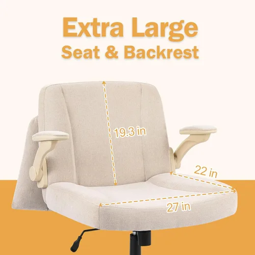 Miniatura 2 de Silla de escritorio extragrande, para sentarse con piernas cruzadas, con cojín de respaldo y reposabrazos ajustables, fabricada en tela, con ruedas