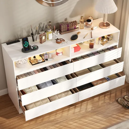 Miniatura 5 de STIKELY Cómoda con cajones para dormitorio con toma de corriente, cómodas negras con luz LED, cómoda para armario, armario organizador de aparadores