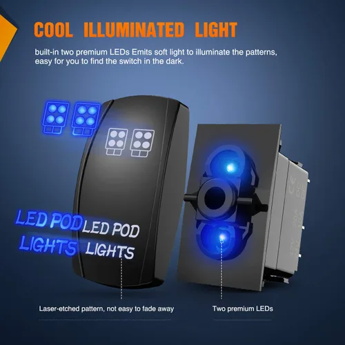 Miniatura 4 de Nilight Interruptor basculante de luces LED POD, interruptor de barra de luz LED, interruptor de encendido/apagado láser de 5 pines, interruptor