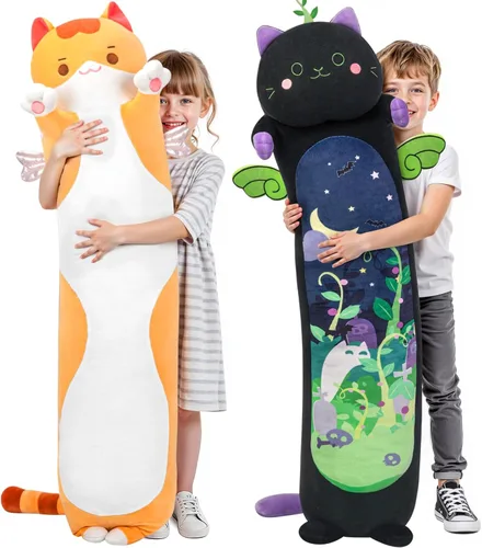 Miniatura 13 de Mewaii Peluche de gato largo, 5 tamaños, 120% relleno extra, almohada gigante para el cuerpo de los niños, lindo peluche Kawaii de ojos grandes