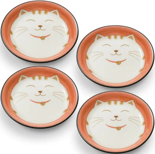 Miniatura 9 de JapanBargain 2566 - Juego de 2 platos de salsa japonesa de porcelana para aperitivo, postre y pastel con patrón de gato sonriente de la suerte