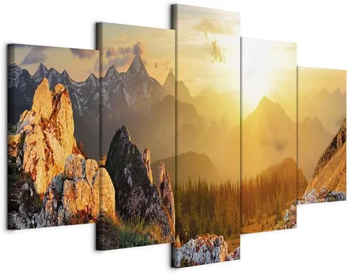 artgeist Lienzo acústico para pared, diseño de montañas de la naturaleza, 80 x 40 pulgadas, 5 piezas con impresión de sonido de espuma acústica,