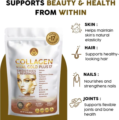 Miniatura 7 de Vital Life - Polvo de péptidos de colágeno – Colágeno hidrolizado con fórmula BioSynergy y 17 súper ingredientes, sabor a cacao, 16 onzas, apoya