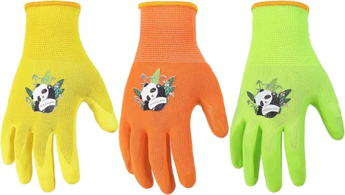 Miniatura 22 de HANDLANDY 3 pares de guantes de jardinería para niños sin látex, guantes de jardín para niños y niñas con revestimiento de nitrilo para niñas y Verde