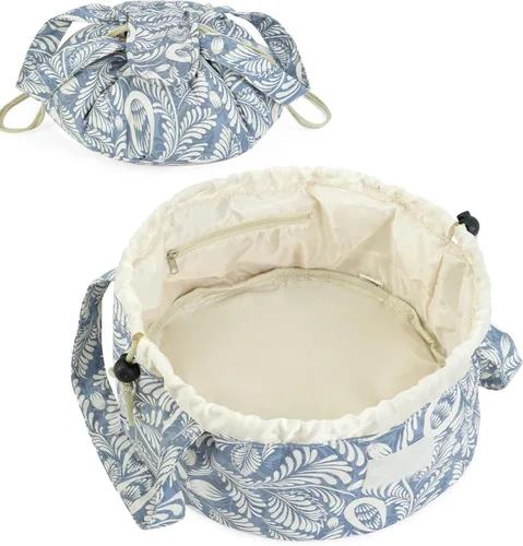 Miniatura 22 de Bolsa de maquillaje con cordón en forma de barril grande, bolsa de cosméticos, organizador de artículos de tocador para mujeres, A-Negro