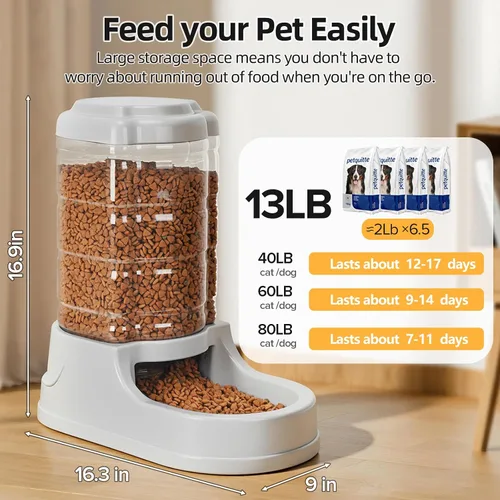 Miniatura 2 de Kenond Comedero para perros grandes de gravedad de 9.5L, dispensador automático de comida para perros, adecuado para interiores/exteriores Comedero