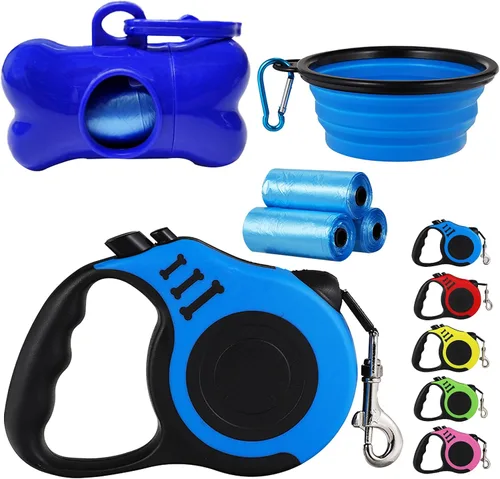 Miniatura 10 de Correa retráctil resistente para perros o gatos pequeños, cinta de nailon 360 sin enredos, mango antideslizante, con dispensador de bolsas de basura