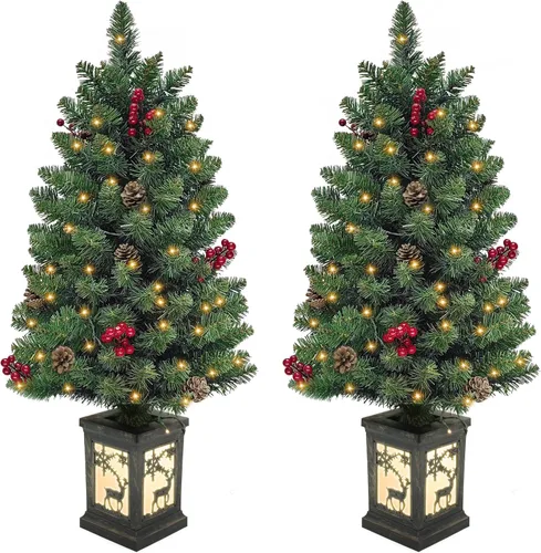 Miniatura 10 de BTU - Árbol de Navidad artificial plegable, 5 pies, 90 luces LED, escarcha, delgado, para el hogar, festividades, chimenea, fiestas, decoración