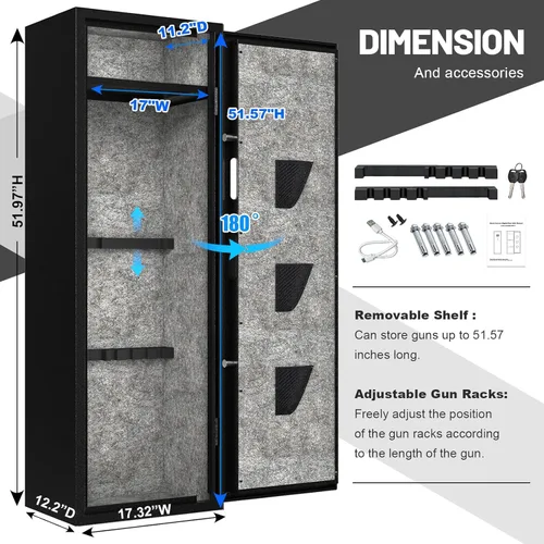 Miniatura 4 de EMAXEE 8-15 Caja fuerte biométrica para armas de fuego, cajas fuertes grandes para rifles y pistolas del hogar con panel mejorado y luz LED
