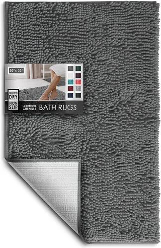 Miniatura 9 de Hearth & Harbor Alfombras de baño, tapete de baño de chenilla - Alfombras de baño lavables a máquina para baño con respaldo antideslizante de goma