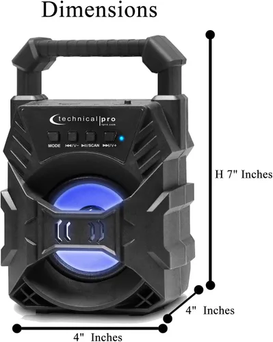 Miniatura 3 de Technical Pro Altavoz Bluetooth compacto recargable portátil con LED USB/FM/TF, diseño ligero y compacto que lo convierte en el altavoz perfecto