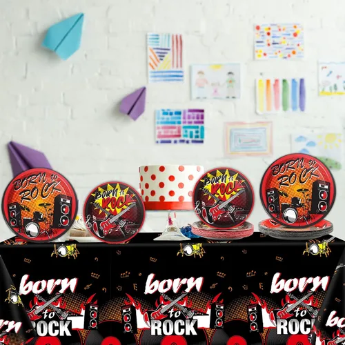 Miniatura 4 de Suministros para fiestas temáticas de rock, juego de vajilla para 24 invitados para fiesta de cumpleaños, decoraciones de fiesta de estrella