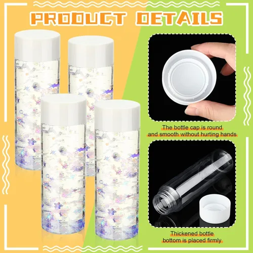 Miniatura 3 de Hoolerry 16 botellas sensoriales de plástico vacías con tapas, botellas de agua sensoriales de plástico transparente reutilizables para Blanco