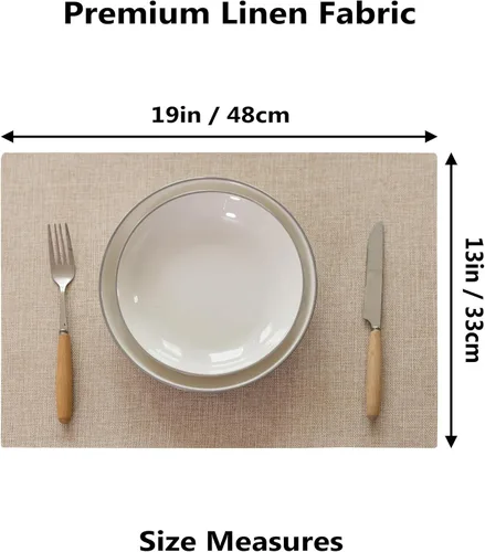 Miniatura 2 de Demetex Juego de 4 manteles individuales de lino resistentes al calor, manteles individuales de arpillera para comedor, cocina, banquete, lino claro