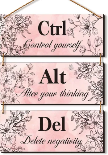 Miniatura 10 de 3 piezas de decoración de pared rosa intenso para niña, decoración de pared de oficina, arte floral de madera, inspirador con citas positivas Ctrl