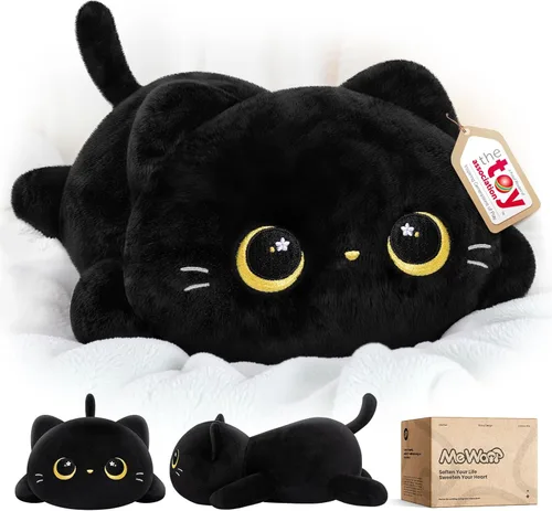 Mewaii Linda Almohada de Felpa de Gato Negro, Peluches Kawaii de Animales de Peluche de Gato Negro, Peluches Suaves, Almohada de Felpa para Abrazar