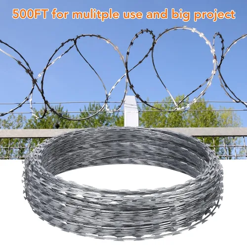 Miniatura 3 de Towallmark Alambre de maquinilla de afeitar de 500 pies, 50 pies por rollo, acero galvanizado, plata, valla de afeitar, alambre de púas, cercado