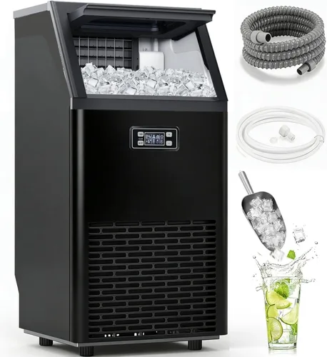 Miniatura 10 de Máquina comercial para hacer hielo, máquina de hielo de acero inoxidable de 100 libras/24 horas con capacidad de almacenamiento de 33 libras