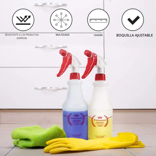 Miniatura 8 de Paquete de 2 botellas pulverizadoras de plástico, 32 onzas, botellas de pulverización multiusos resistentes a prueba de fugas, rociador de agua Rojo