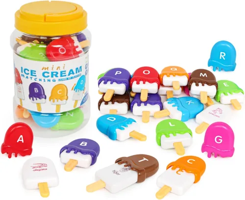 Juguetes de aprendizaje del alfabeto que hacen coincidir letras ABC, juguete de motricidad fina de doble cara, juguetes de helado, actividades de