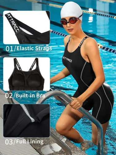 Miniatura 4 de ATTRACO Traje de baño deportivo de una pieza para mujer, traje de baño competitivo