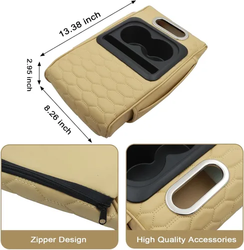 Miniatura 7 de Priprilod Almohada beige para reposabrazos de consola central de automóvil, espuma viscoelástica con portavasos y soporte para teléfono celular